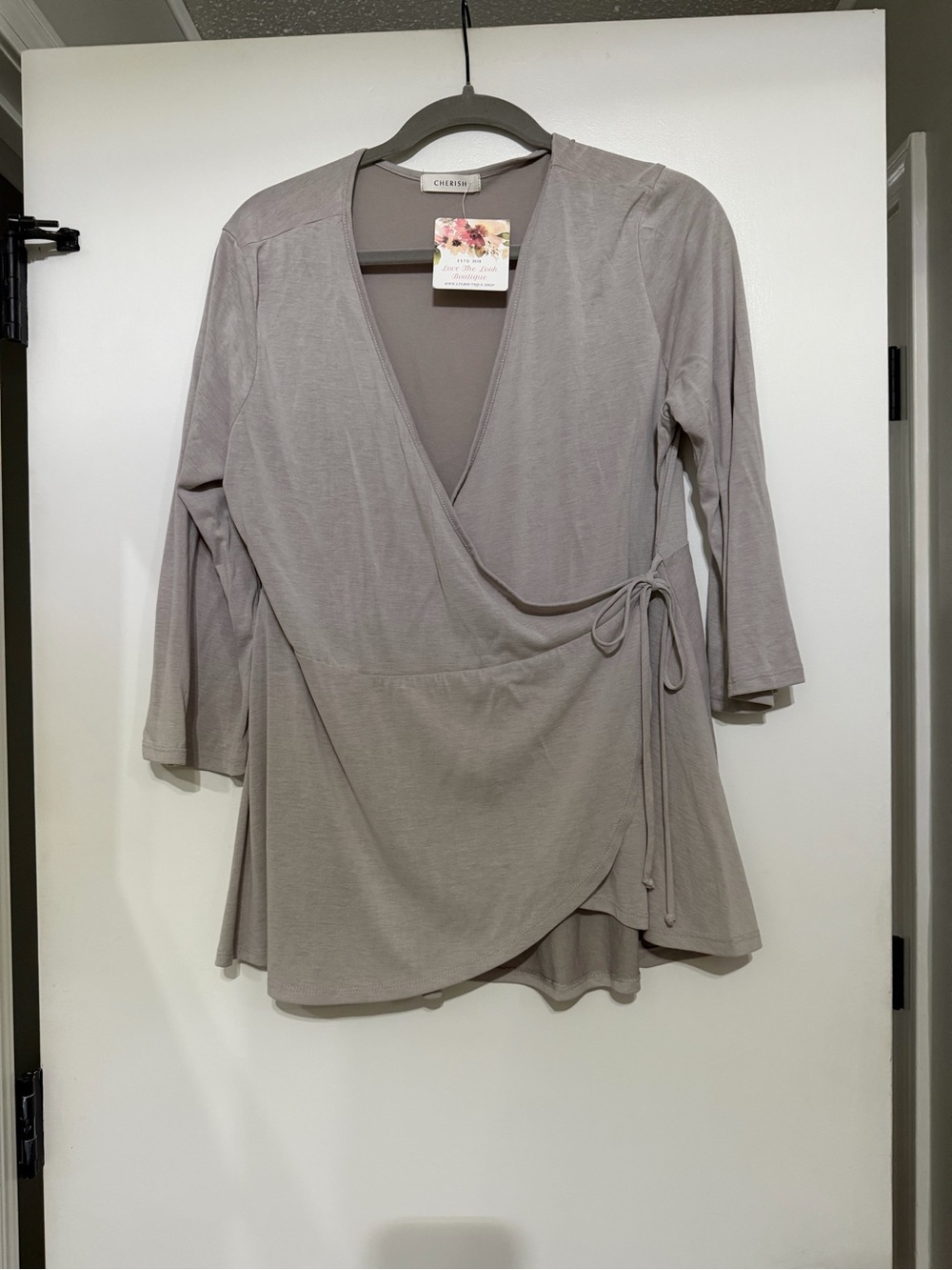 Taupe Wrap Front Women's Top L